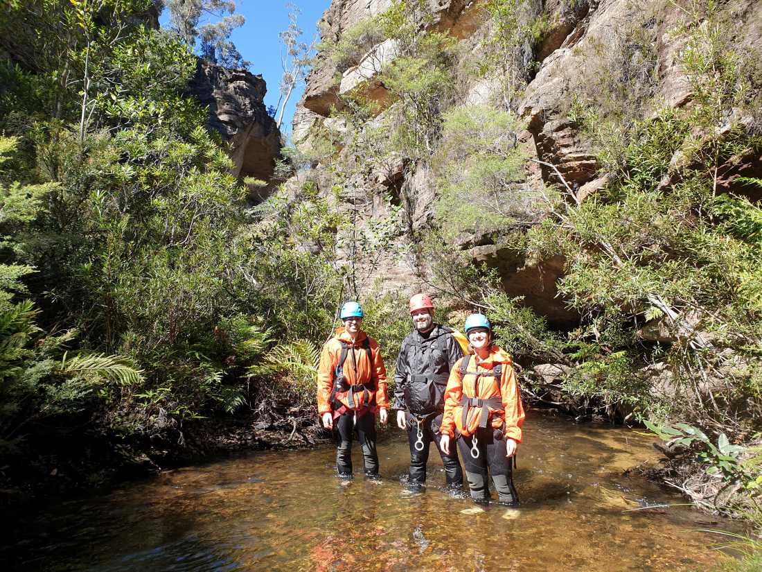 Enjoying the warmer waters of the Wollangambe after completing Serendipity Canyon